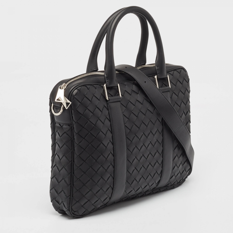 Pre Owned Bottega Veneta Black Intrecciato Leather Small Slim Briefcase