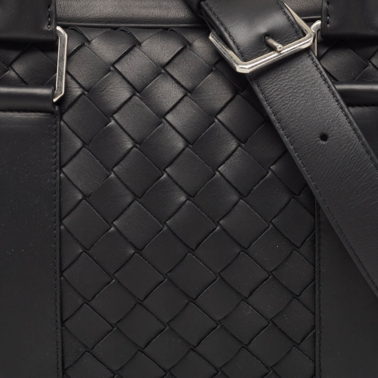 Pre Owned Bottega Veneta Black Intrecciato Leather Small Slim Briefcase