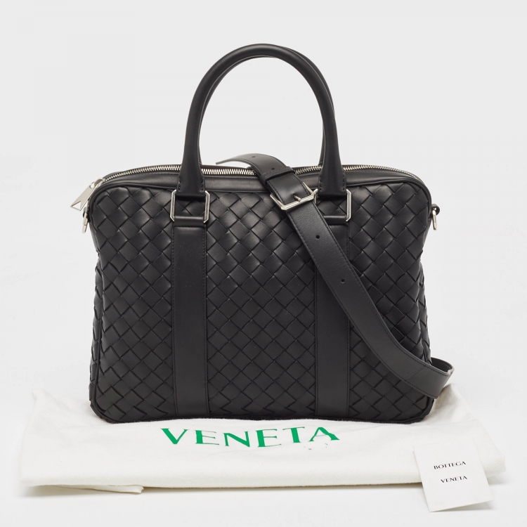 Pre Owned Bottega Veneta Black Intrecciato Leather Small Slim Briefcase