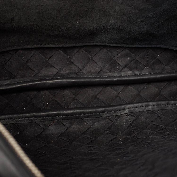 Pre Owned Bottega Veneta Black Intrecciato Leather Small Slim Briefcase