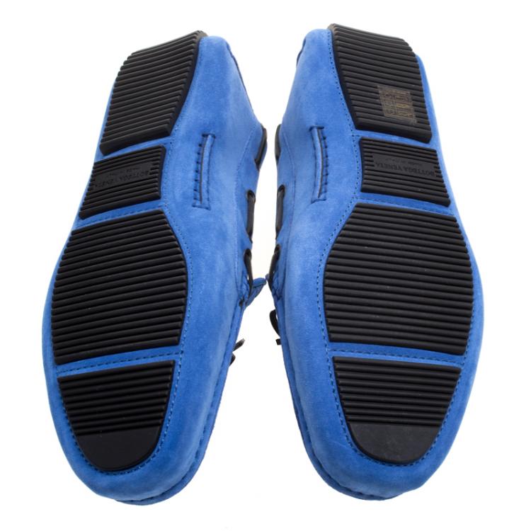 Pre Owned Bottega Veneta Blue Intrecciato Suede Bow Loafers Size 44