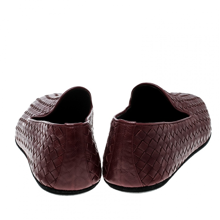 Pre Owned Bottega Veneta Maroon Intrecciato Leather Smoking Slippers Size 45