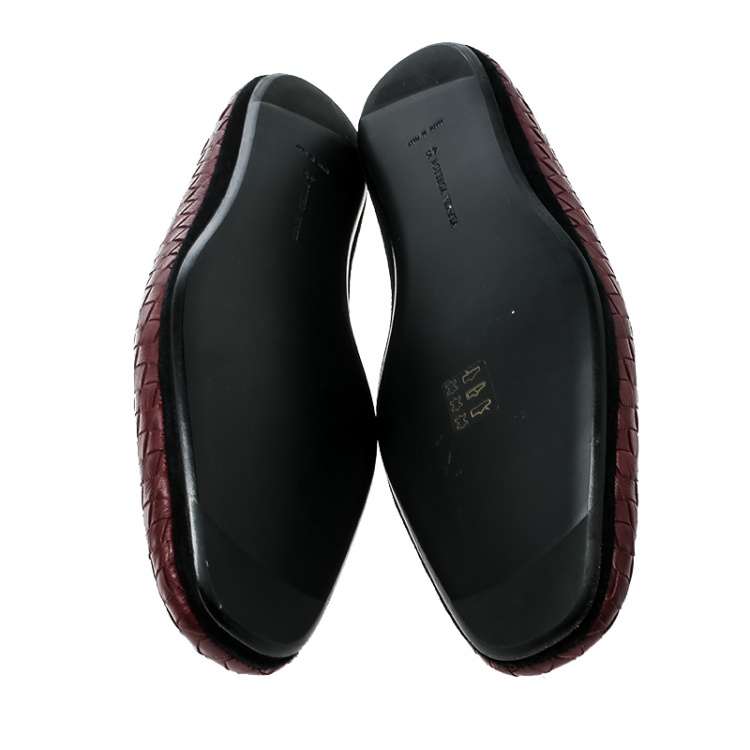 Pre Owned Bottega Veneta Maroon Intrecciato Leather Smoking Slippers Size 45