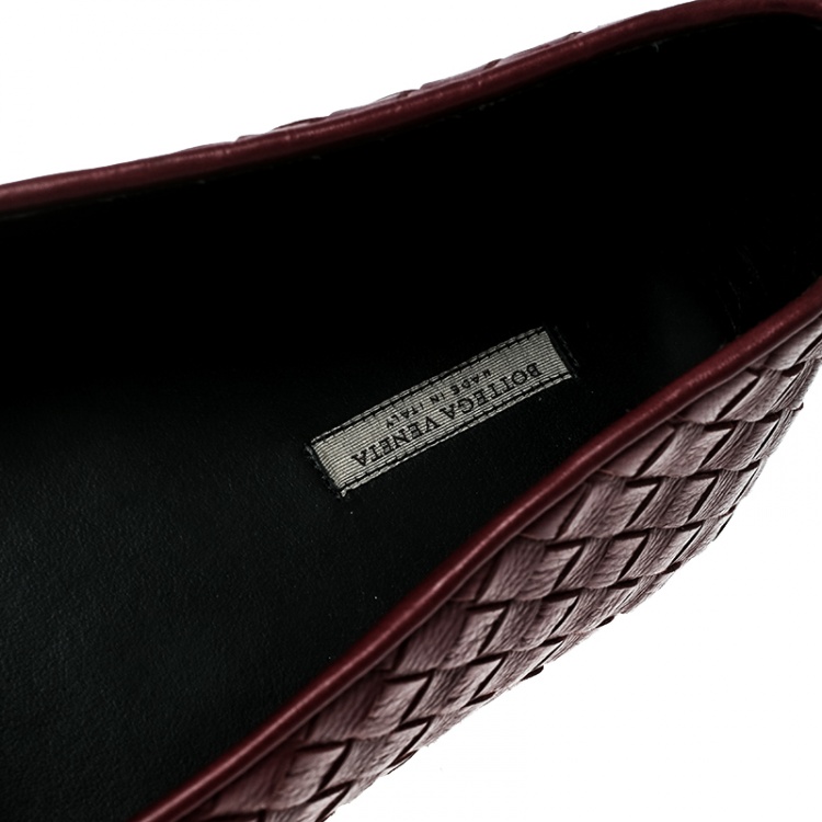 Pre Owned Bottega Veneta Maroon Intrecciato Leather Smoking Slippers Size 45