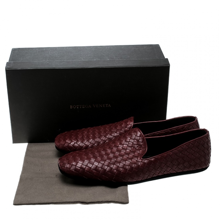 Pre Owned Bottega Veneta Maroon Intrecciato Leather Smoking Slippers Size 45
