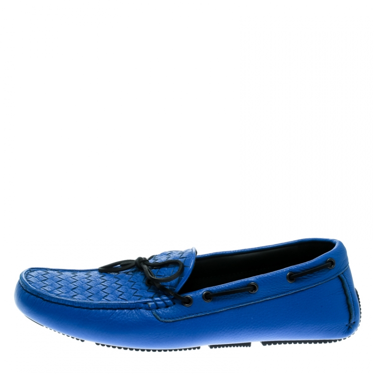 Pre Owned Bottega Veneta Blue Intrecciato Leather Loafers Size 44