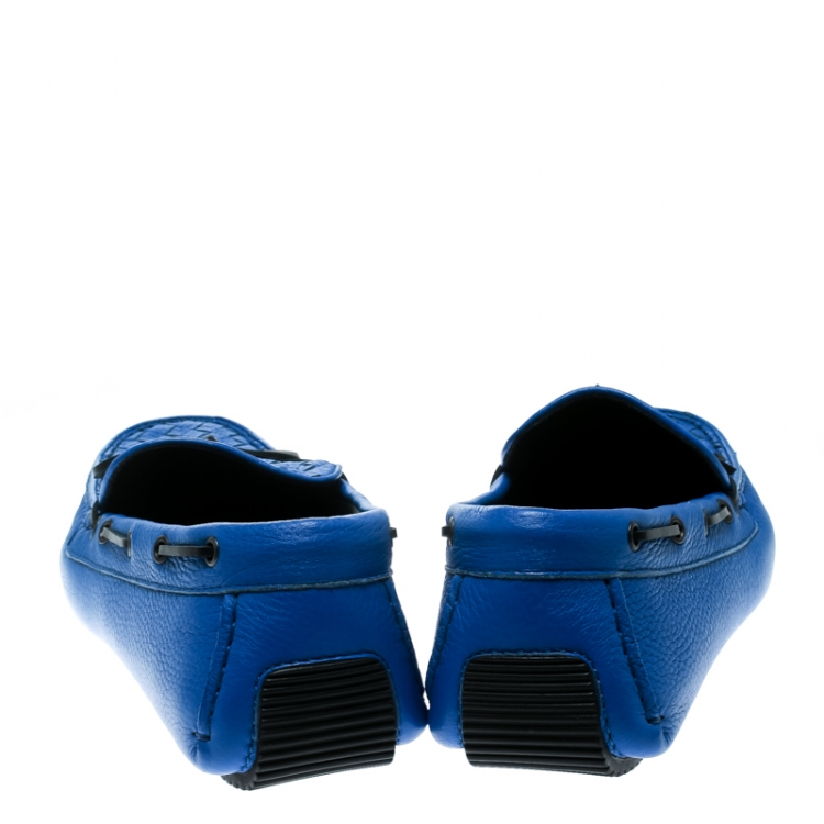 Pre Owned Bottega Veneta Blue Intrecciato Leather Loafers Size 44