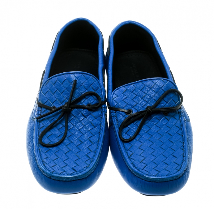 Pre Owned Bottega Veneta Blue Intrecciato Leather Loafers Size 44