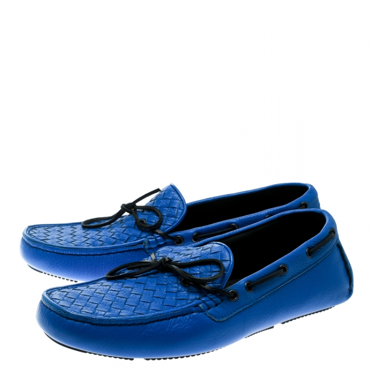 Pre Owned Bottega Veneta Blue Intrecciato Leather Loafers Size 44