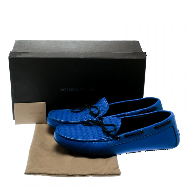 Pre Owned Bottega Veneta Blue Intrecciato Leather Loafers Size 44