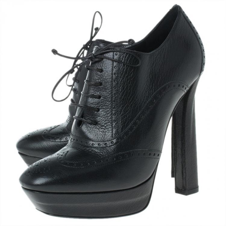 Pre Owned Bottega Veneta Black Leather Brogue Lace Up Ankle Boots Size 40