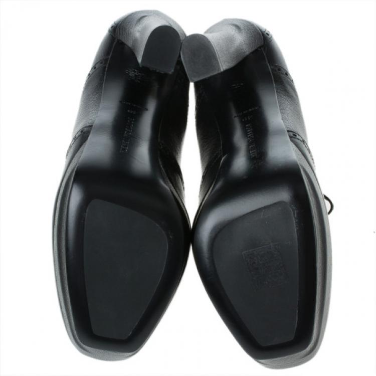 Pre Owned Bottega Veneta Black Leather Brogue Lace Up Ankle Boots Size 40