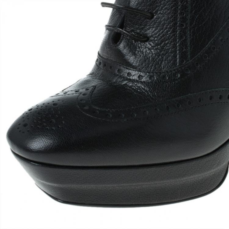 Pre Owned Bottega Veneta Black Leather Brogue Lace Up Ankle Boots Size 40