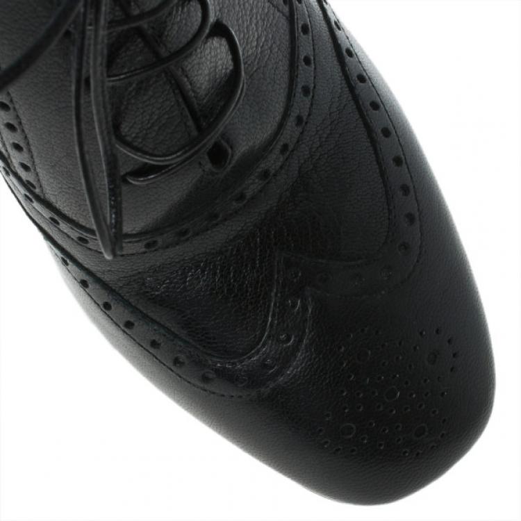 Pre Owned Bottega Veneta Black Leather Brogue Lace Up Ankle Boots Size 40