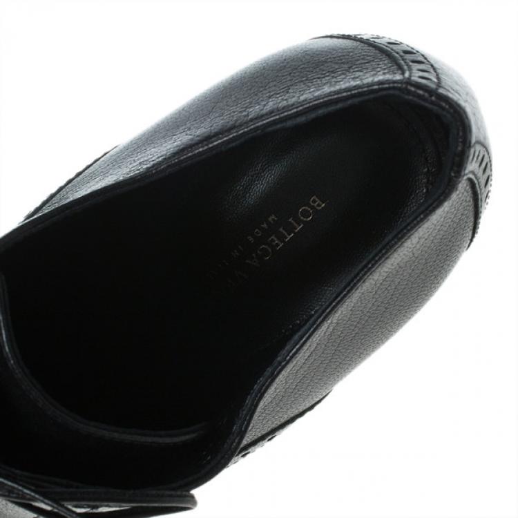 Pre Owned Bottega Veneta Black Leather Brogue Lace Up Ankle Boots Size 40