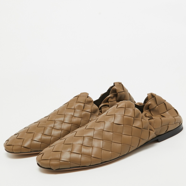 Pre Owned Bottega Veneta Olive Green Intrecciatio Leather Smoking Slippers Size 43