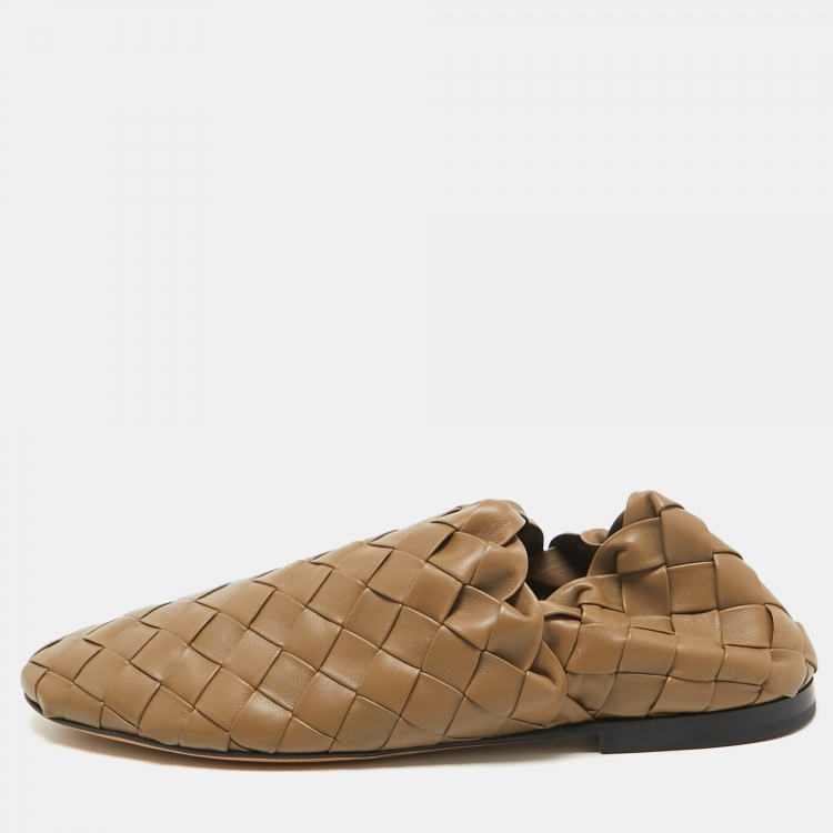 Pre Owned Bottega Veneta Olive Green Intrecciatio Leather Smoking Slippers Size 43