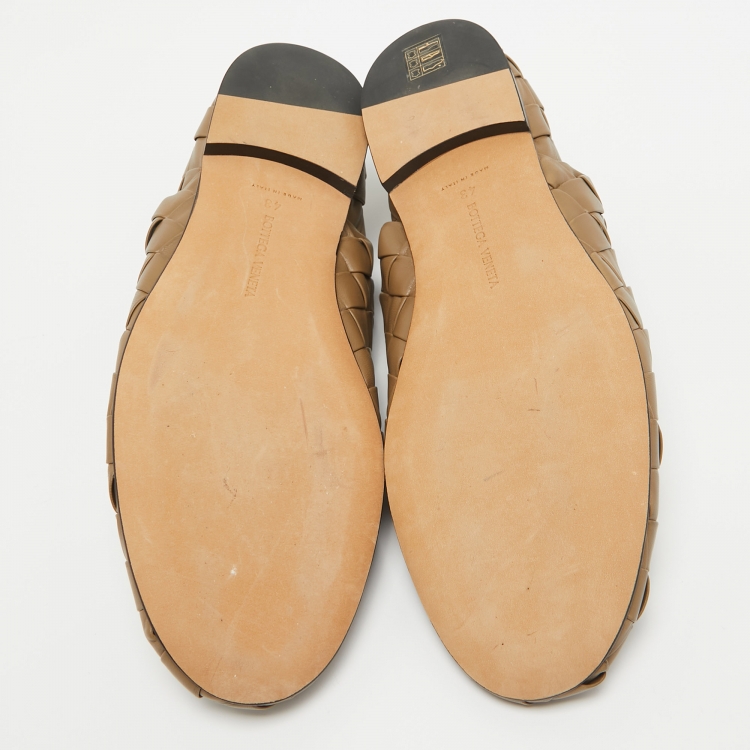Pre Owned Bottega Veneta Olive Green Intrecciatio Leather Smoking Slippers Size 43