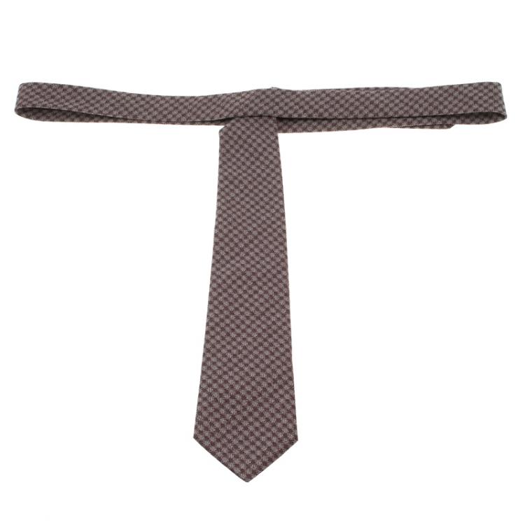 Pre Owned Bottega Veneta Burgundy Houndstooth Speckled Print Tie