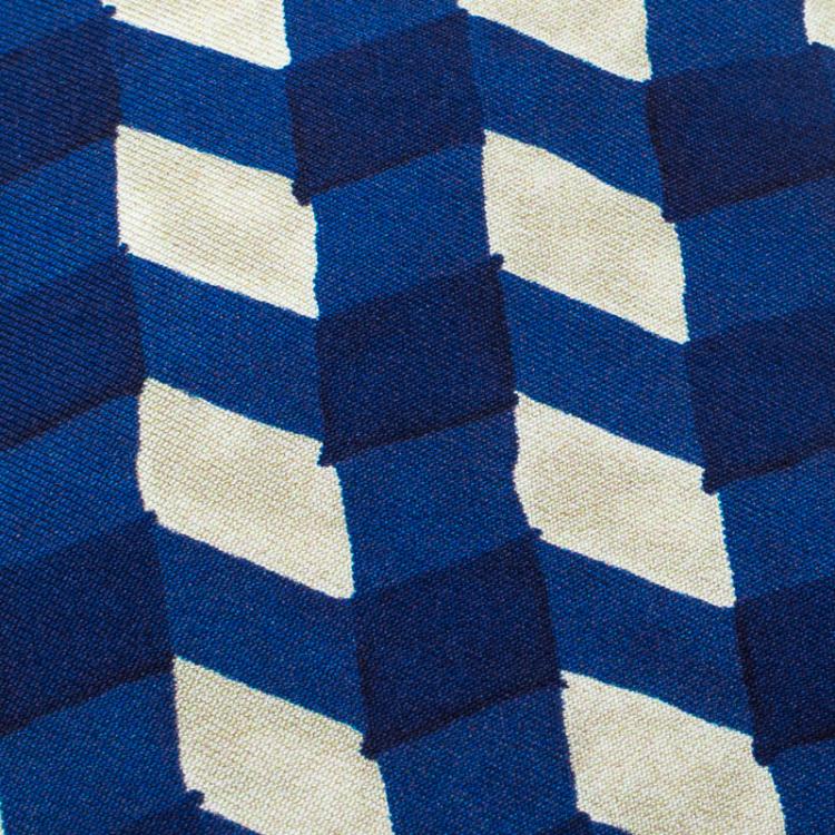 Pre Owned Bottega Veneta Blue and White Printed Amethyst Silk Tie