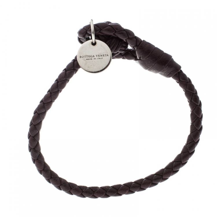 Pre Owned Bottega Veneta Espresso Intrecciato Nappa Leather Bracelet 