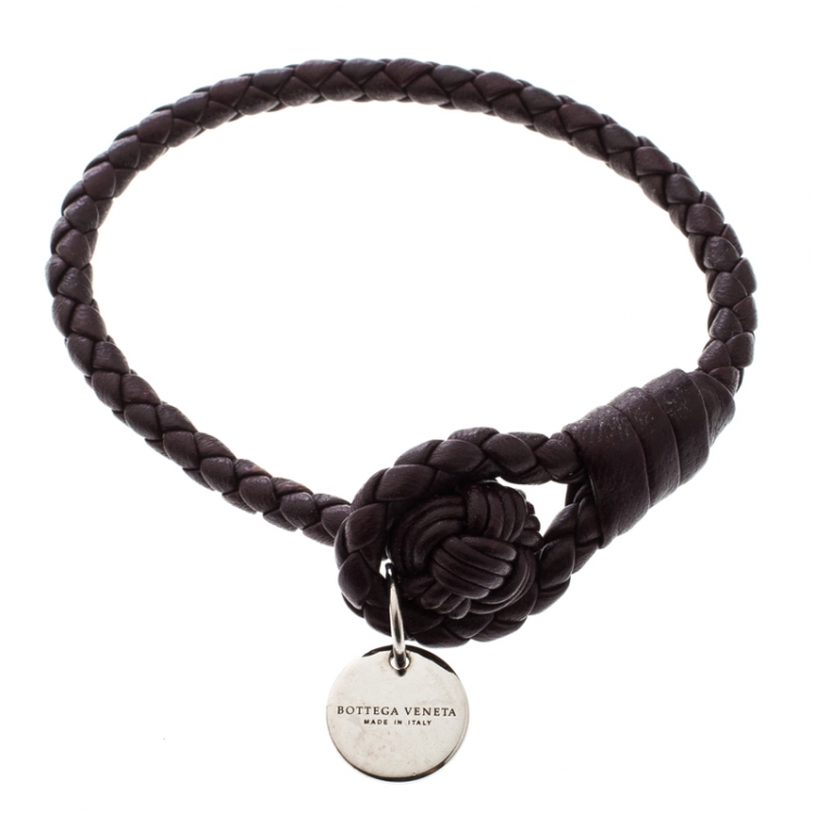 Pre Owned Bottega Veneta Espresso Intrecciato Nappa Leather Bracelet 