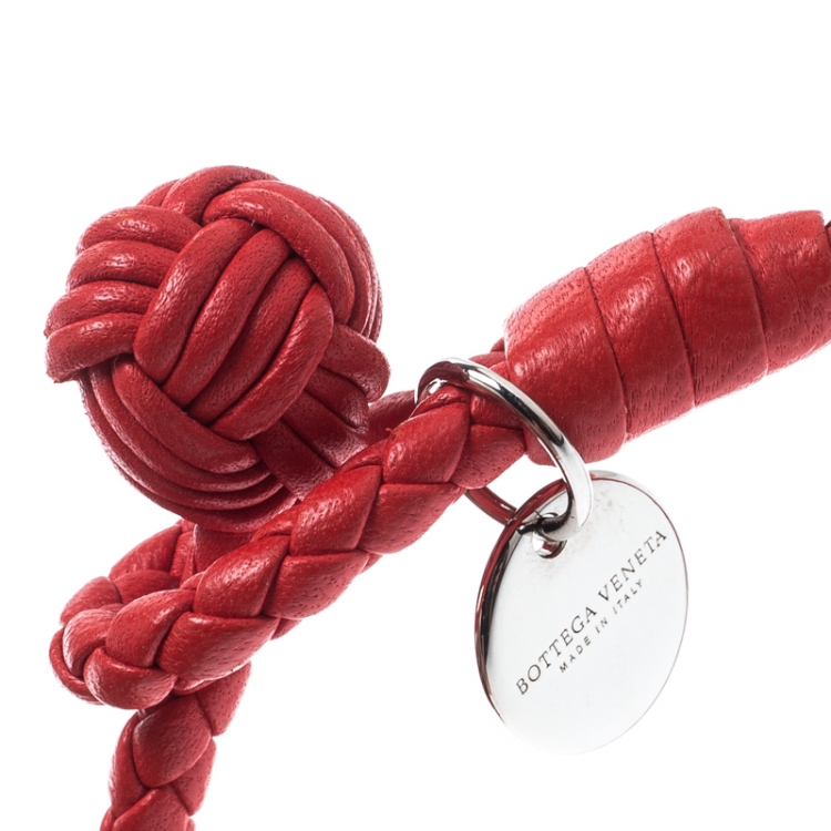 Pre Owned Bottega Veneta Intrecciato Red Nappa Leather Single Strand Bracelet S