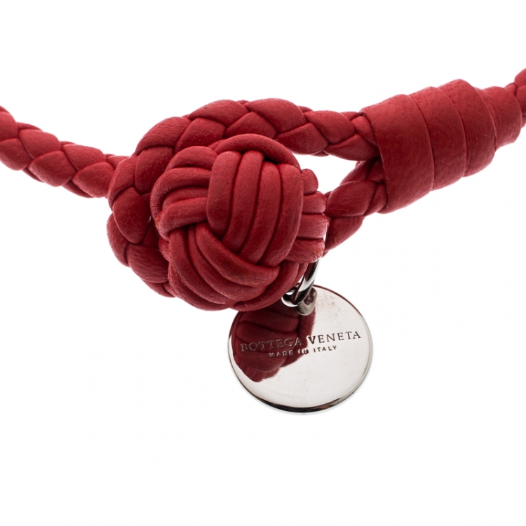 Pre Owned Bottega Veneta Intrecciato Red Nappa Leather Single Strand Bracelet S