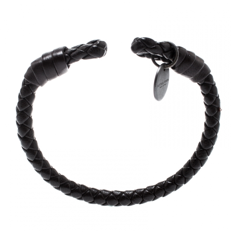 Pre Owned Bottega Veneta Brown Intrecciato Nappa Leather Open Cuff Bracelet
