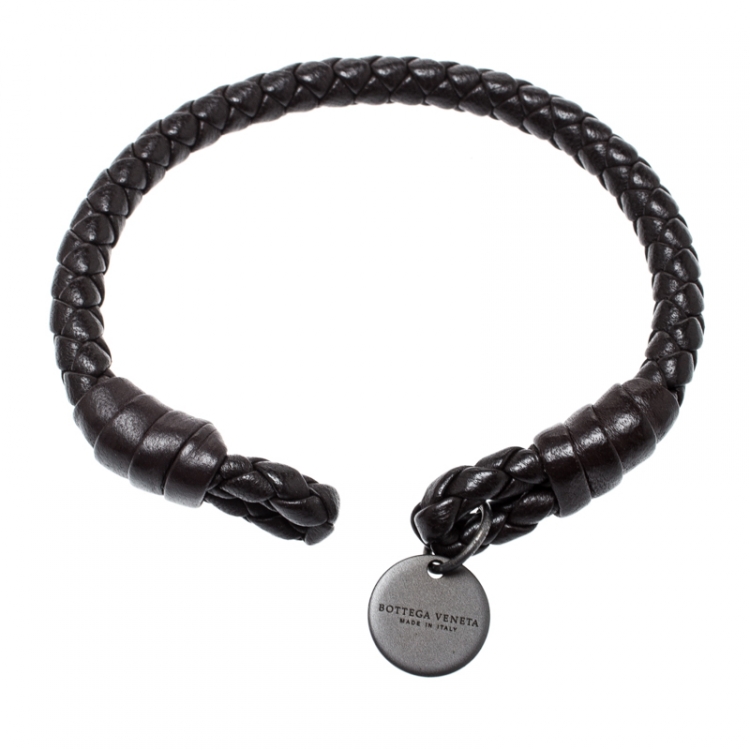 Pre Owned Bottega Veneta Brown Intrecciato Nappa Leather Open Cuff Bracelet