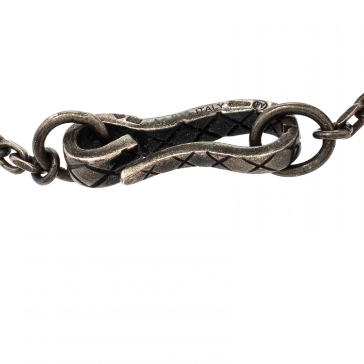 Pre Owned Bottega Veneta Textured Silver Beads Hook Bracelet
