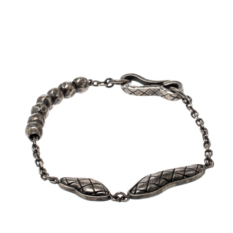 Pre Owned Bottega Veneta Textured Silver Beads Hook Bracelet