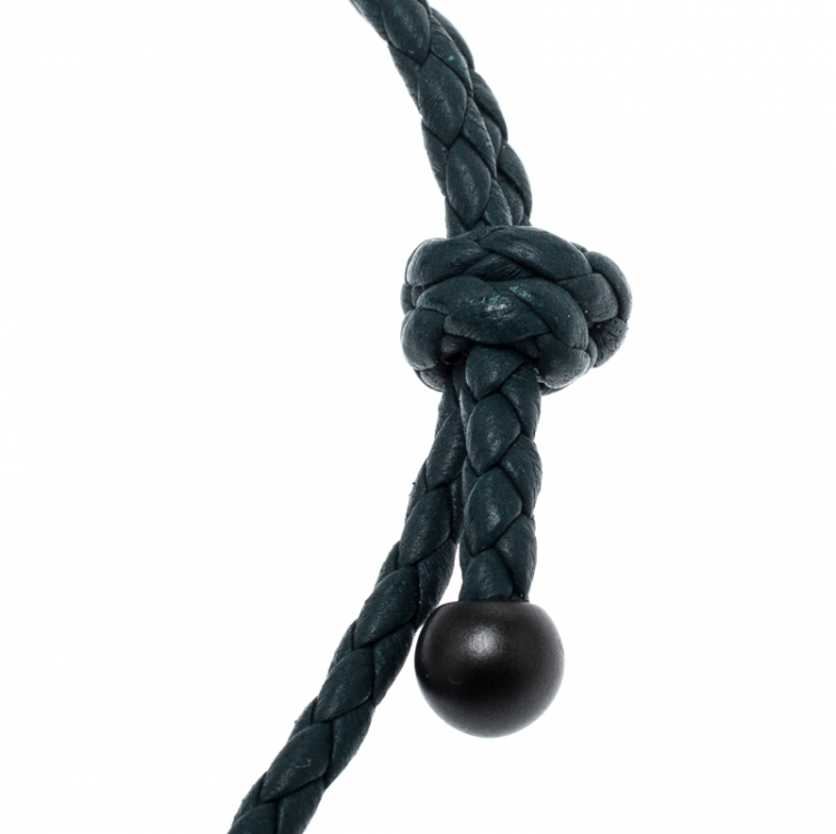 Pre Owned Bottega Veneta Intrecciato Nappa Blue Woven Leather Double Strand Bracelet
