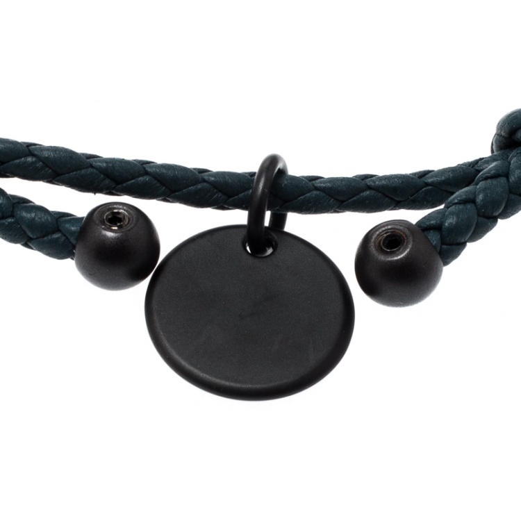 Pre Owned Bottega Veneta Intrecciato Nappa Blue Woven Leather Double Strand Bracelet