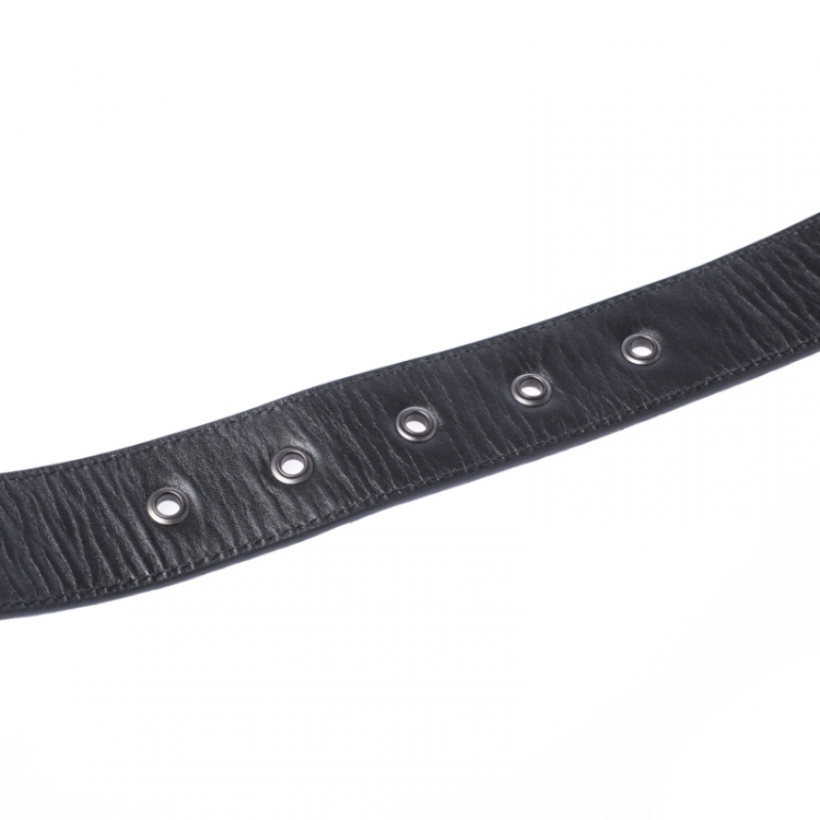 Pre Owned Bottega Veneta Black Intrecciato Leather Belt 85CM