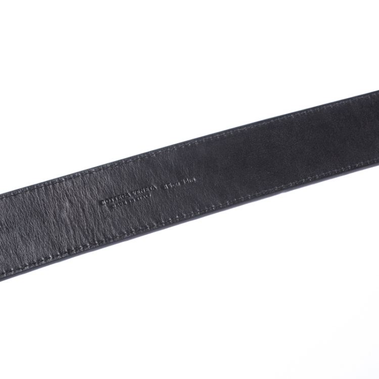 Pre Owned Bottega Veneta Black Intrecciato Leather Belt 85CM