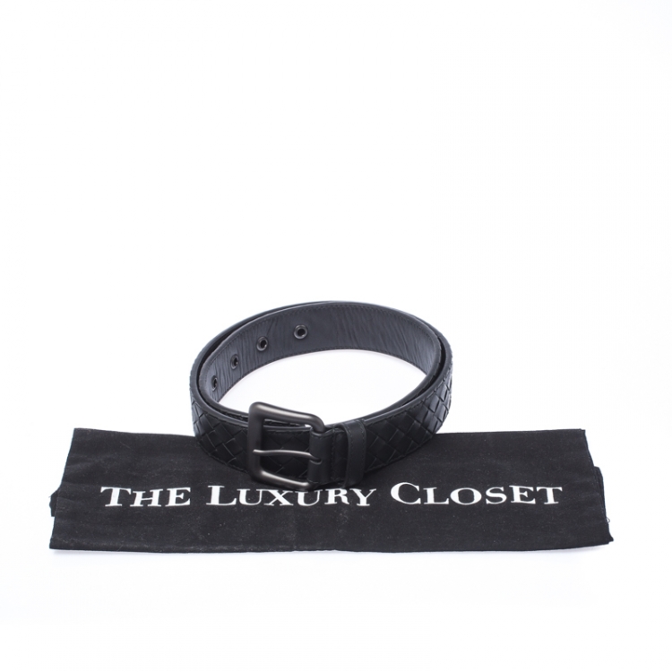 Pre Owned Bottega Veneta Black Intrecciato Leather Belt 85CM