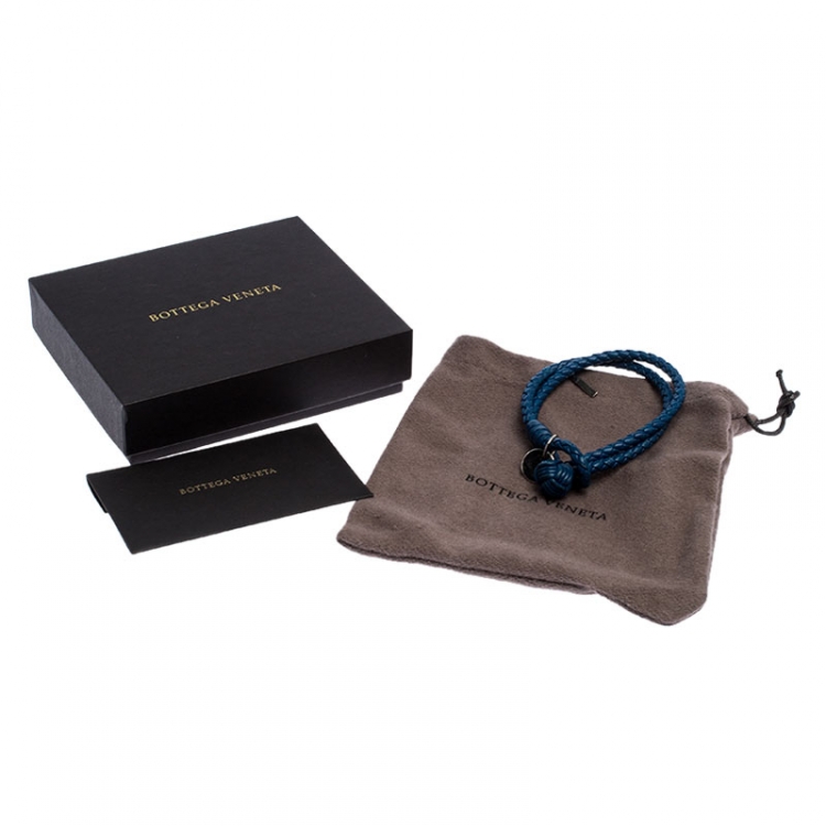 Pre Owned Bottega Veneta Blue Intrecciato Nappa Leather Double Strand Bracelet M