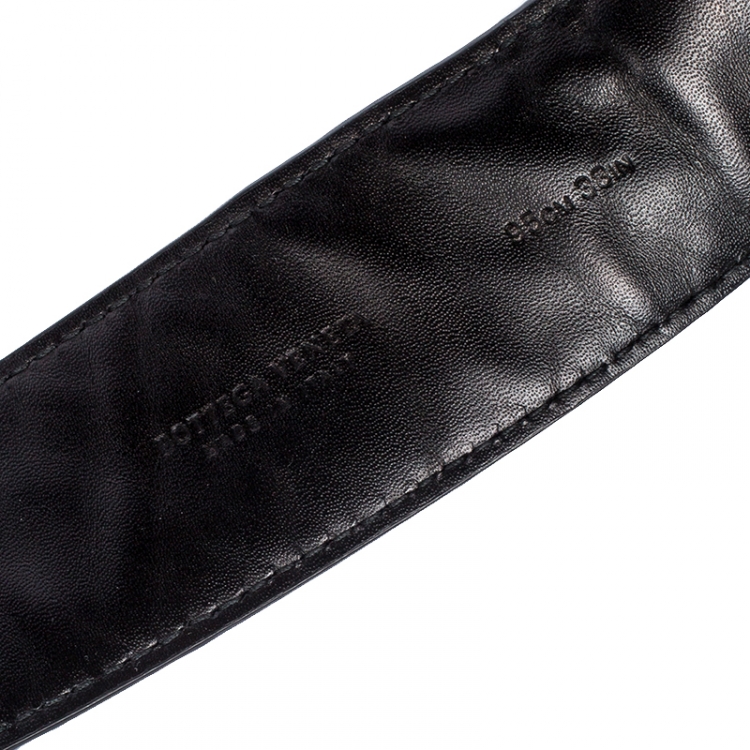 Pre Owned Bottega Veneta Black Intrecciato Leather Buckle Belt 95CM