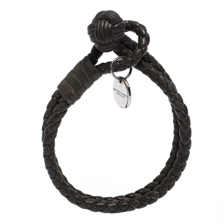 Pre Owned Bottega Veneta Moss Green Intrecciato Nappa Leather Double Strand Bracelet 