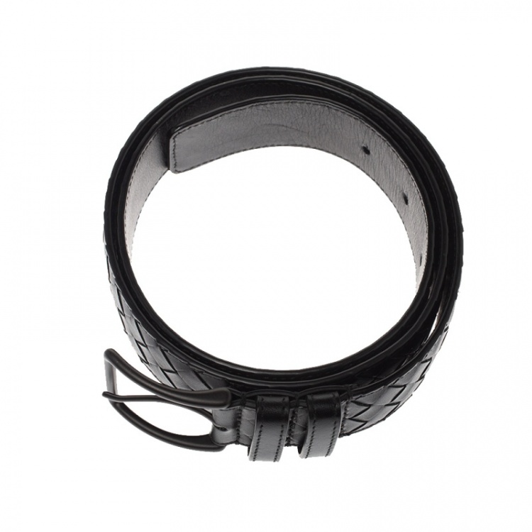 Pre Owned Bottega Veneta Black Intrecciato Leather Belt 100CM