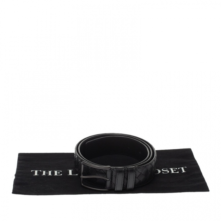 Pre Owned Bottega Veneta Black Intrecciato Leather Belt 100CM