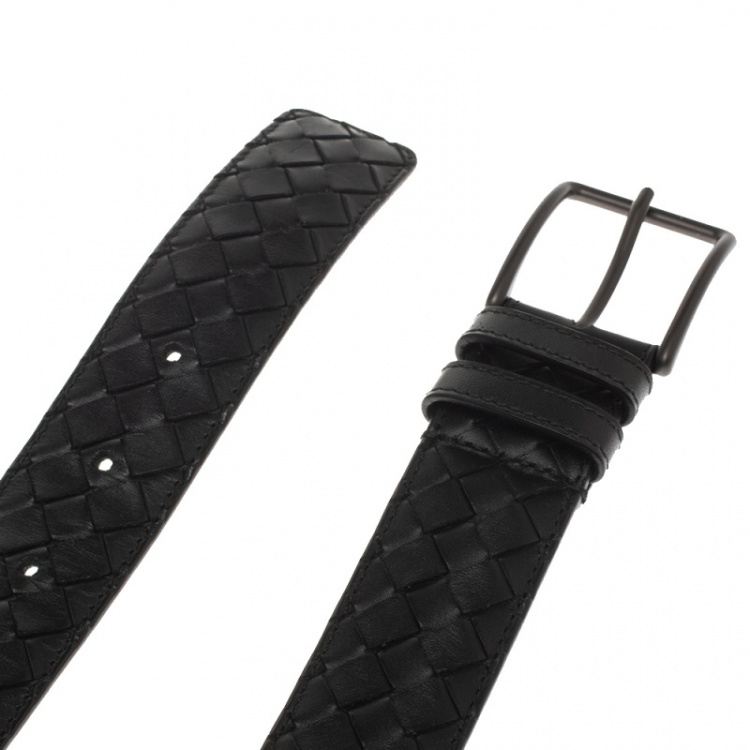 Pre Owned Bottega Veneta Black Intrecciato Leather Belt 100CM