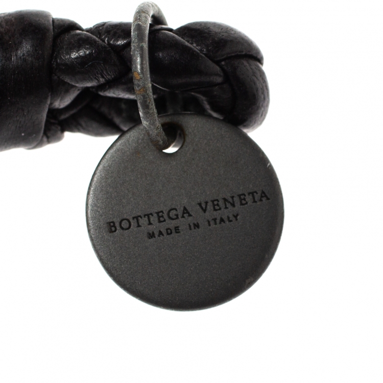 مملوكة مسبقًا Bottega Veneta Dark Brown Intrecciato Nappa Leather Open Cuff Bracelet
