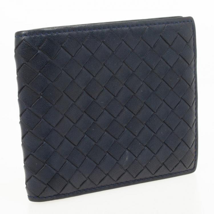 Pre Owned Bottega Veneta Navy Basic Woven Wallet