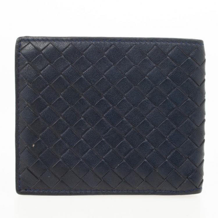 Pre Owned Bottega Veneta Navy Basic Woven Wallet