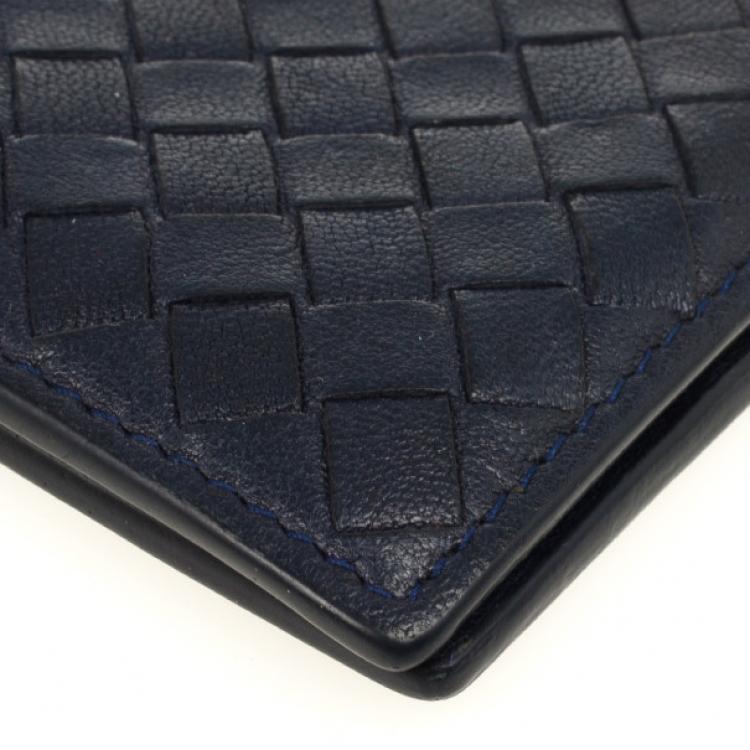 Pre Owned Bottega Veneta Navy Basic Woven Wallet
