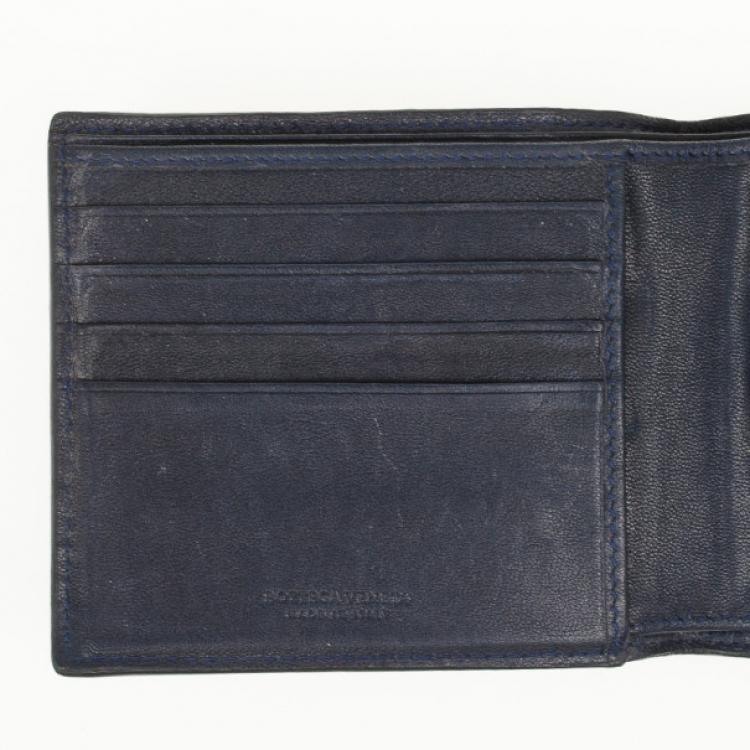 Pre Owned Bottega Veneta Navy Basic Woven Wallet