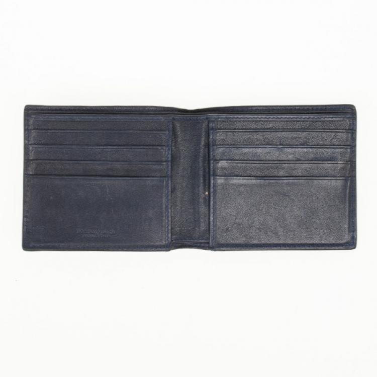 Pre Owned Bottega Veneta Navy Basic Woven Wallet