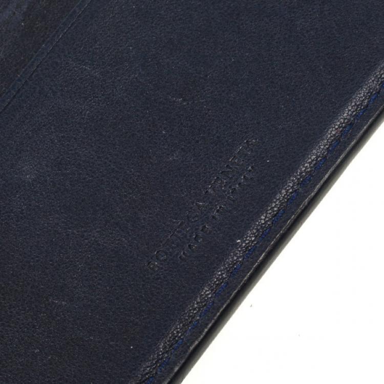 Pre Owned Bottega Veneta Navy Basic Woven Wallet
